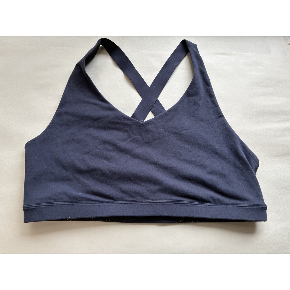 Prana Criss Cross Sports Bra Sz Large Navy Blue Gym Active Wireless No Pads